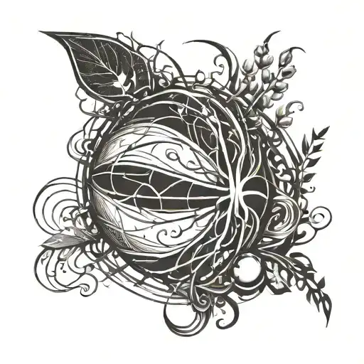 A Basketball Morphing Into A Musical Note With Nature Elements Intertwined