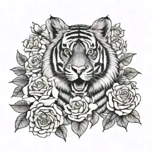 Words Zalika Majestic Tiger Surrounded By A Field Of Roses