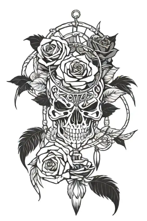 Dreamcatcher With Skeleton Hand Holding A Rose Intertwined