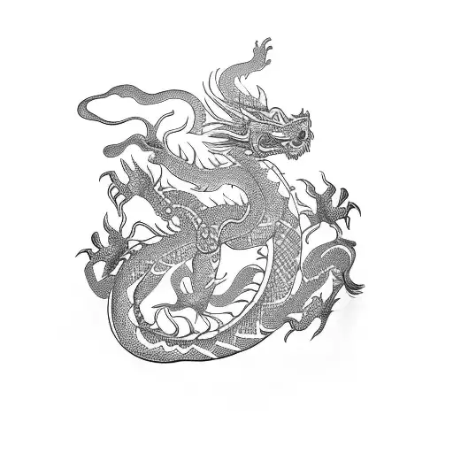 Chineses Dragon With Skull
