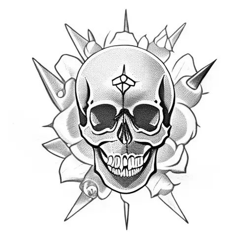 Skull With Roses And Spikes