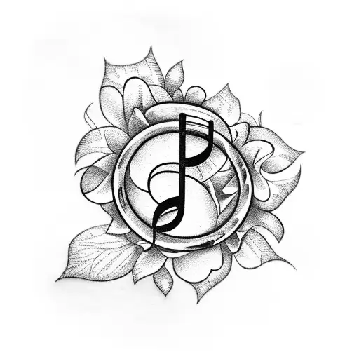 A Music Note Intertwined With A Vine Of Flowers