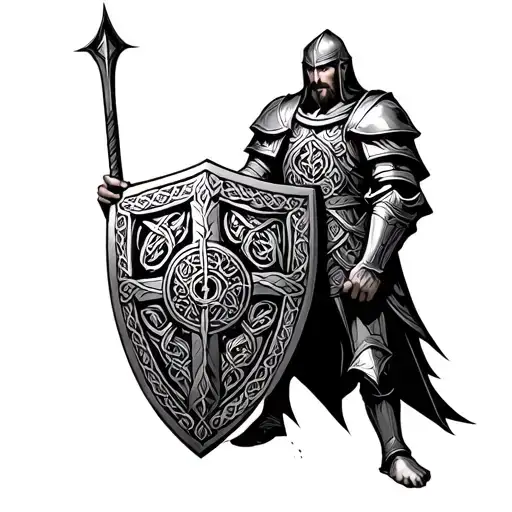 Celtic Knight Holding Shield