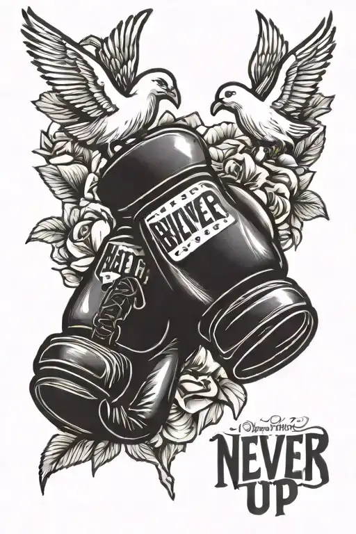 Bible Verse That Says Never Give Up With Classic Boxing Gloves And Doves For A Forearm