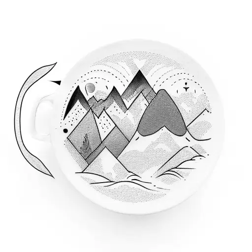 A Coffee Cup With A Mountain Range Inside It