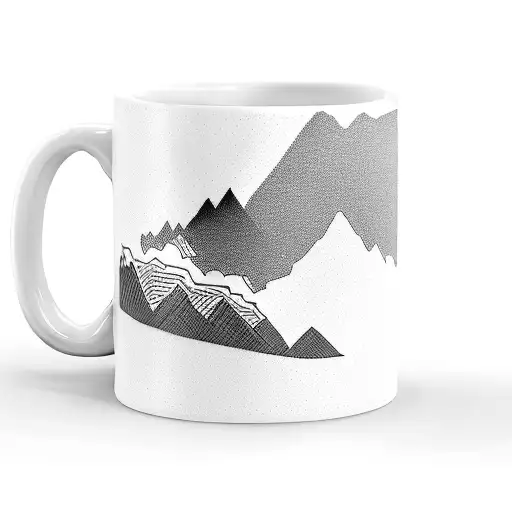 A Coffee Mug With A Silhouette Of A Climber On A Mountain