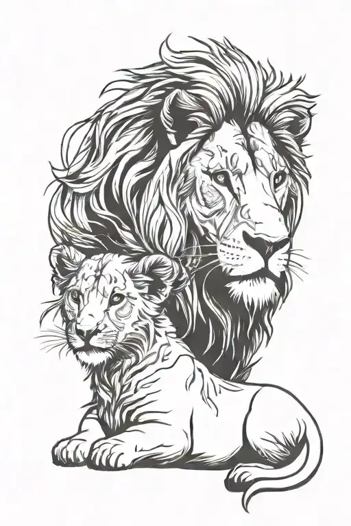 Minimalist Lion And Cub