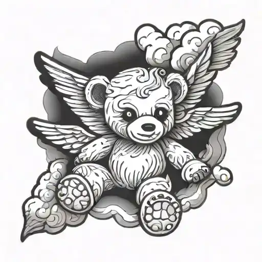 Teddy Bear With Angel Wings On A Cloud