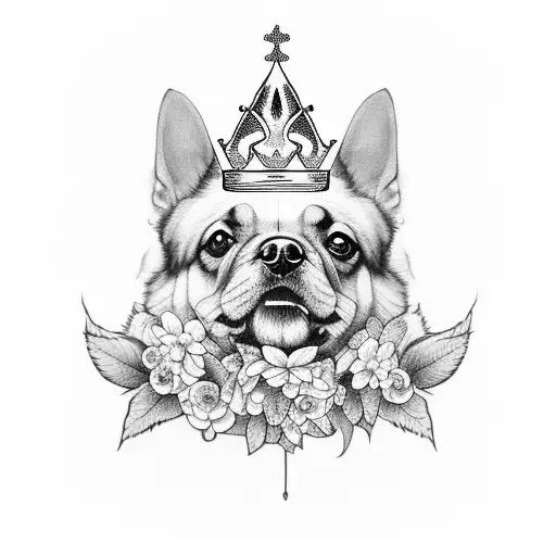 A Realistic Portrait Of A Dog Wearing A Crown Of Flowers