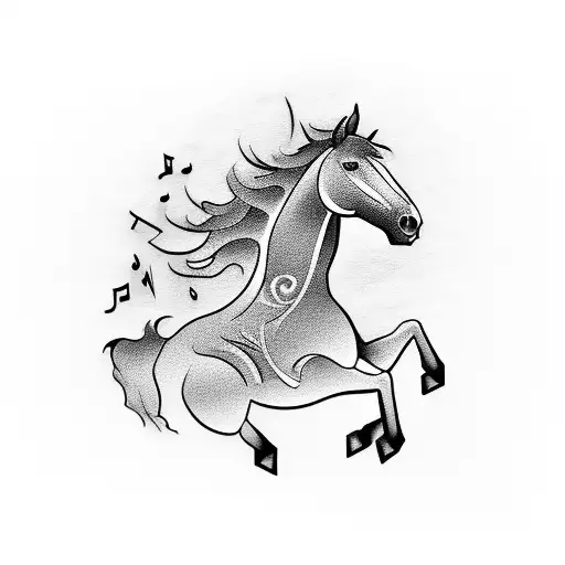 Musical Notes Forming A Horse Silhouette