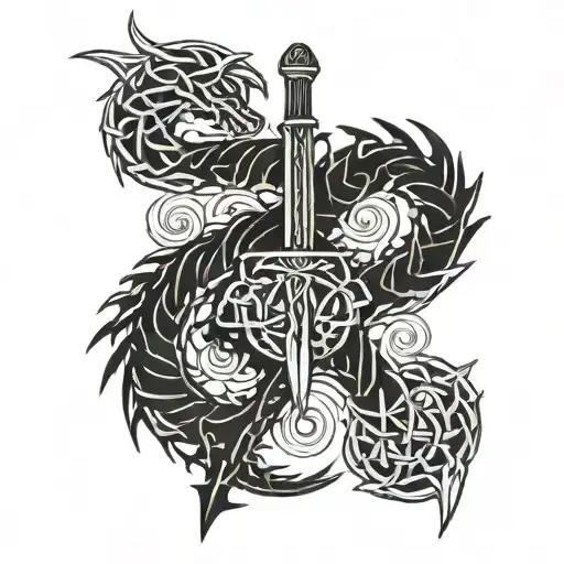 Celtic Sword Dragon Intertwined
