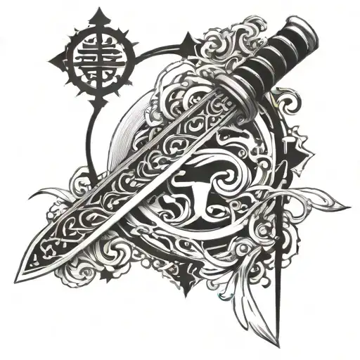 Katana Stabbed Threw The Name Kaizen Symbol