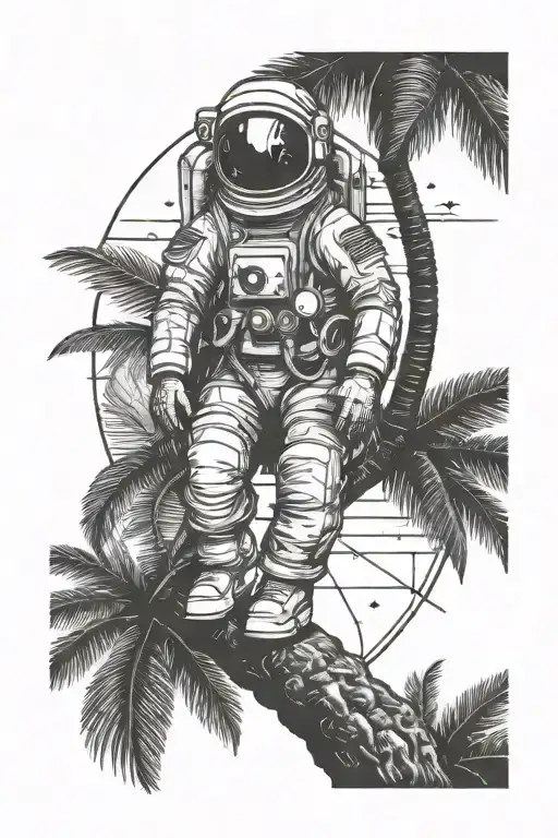 Astronaut Sitting On A Palm Tree