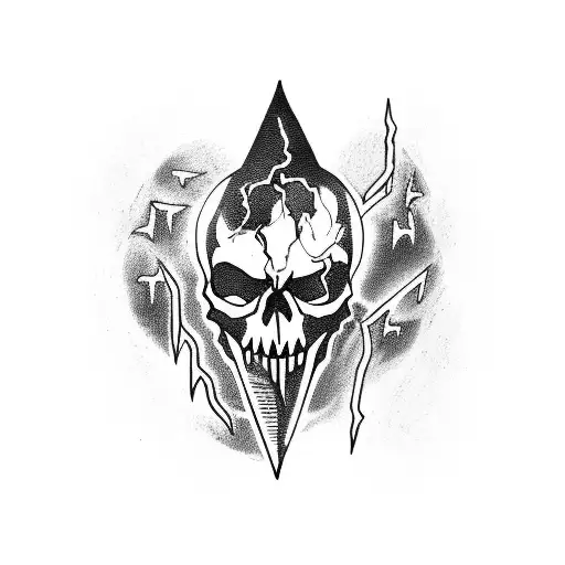 A Skull Pierced With A Dagger And Lightning In The Background