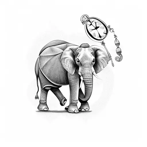 Elephant With Rosary And Clock