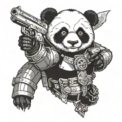 A Panda Wearing Armor Shooting Two Pistols