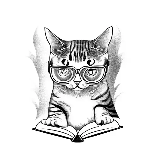 A Tattoo Of A Cat Wearing Glasses Studying A Book