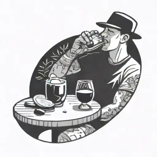 A Very Simple Line Illustration Of A Close Up Person Drinking Sangria In A Park