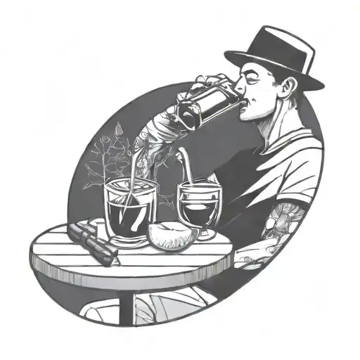 A Very Simple Line Illustration Of A Close Up Person Drinking Sangria In A Park