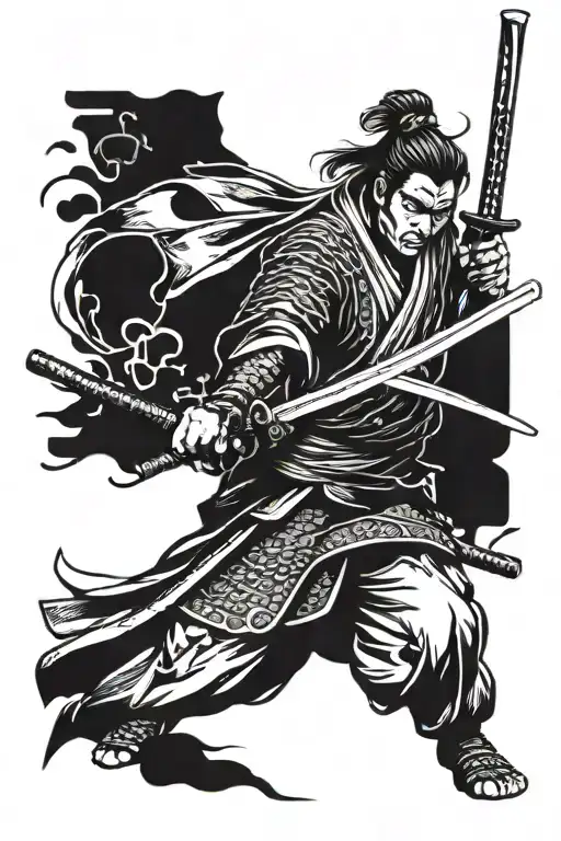 Samurai With Katana And Japanese Background And Blood