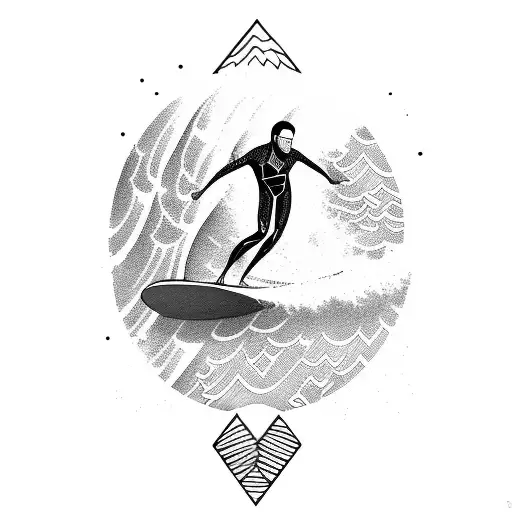 A Surfer Riding A Wave That Transforms Into A Mountain Peak