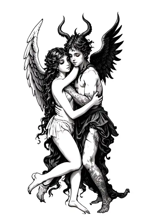 Angel Girl And Demon Boy Hug