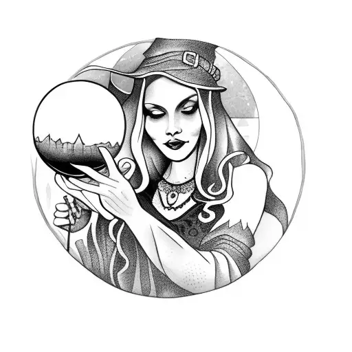 A Witch Holding A Crystal Ball