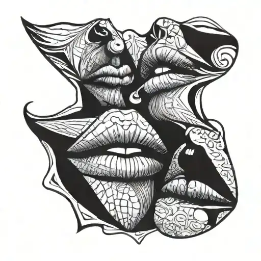 Abstract Lips Intertwined With Dancing Figures