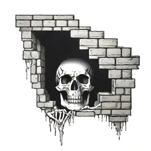 A Skeleton Hiding And Stuck In A Brick Wall