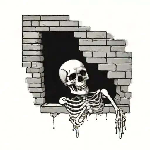 A Skeleton Hiding And Stuck In A Brick Wall