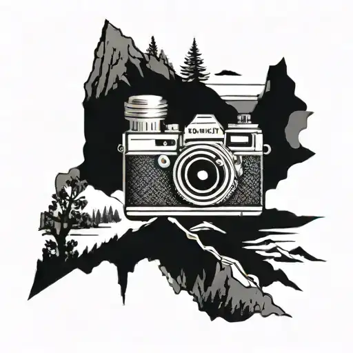 A Silhouette Of A Camera With A Film Strip Winding Around A Mountain Peak