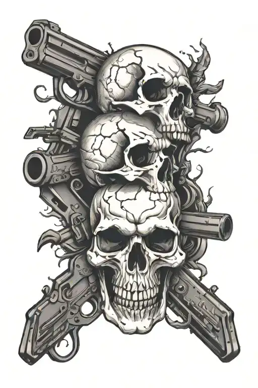 Two Guns Crossed Behind A Skull
