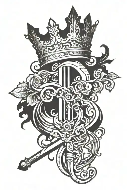 Idea To Cover Sword And Crown Tattoo Design Incorporating Musical Notes