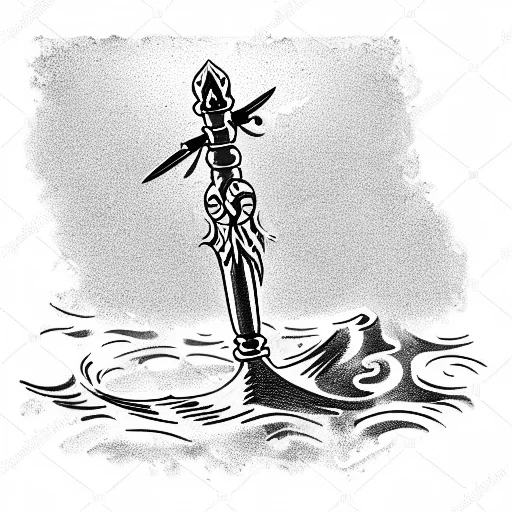 Poseidon In The Water Throwing Trident At A Missile