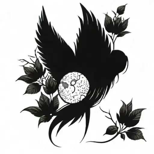 Female Back Tattoo With Open Wings And Moon