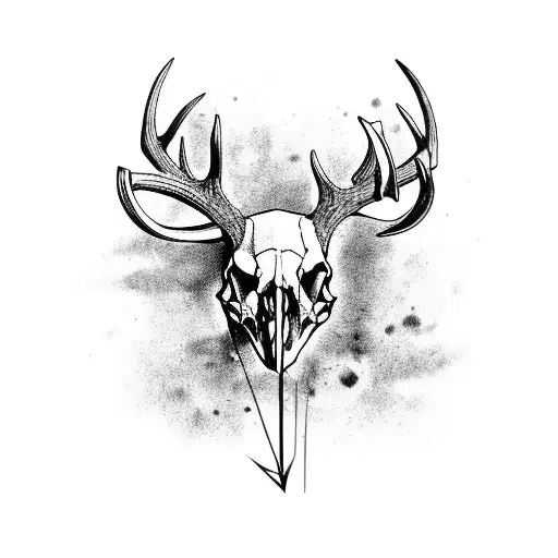 Deer Skull With Bow Arrows Behind It