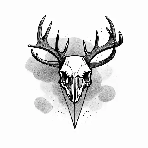 Deer Skull With Bow Arrows Behind It