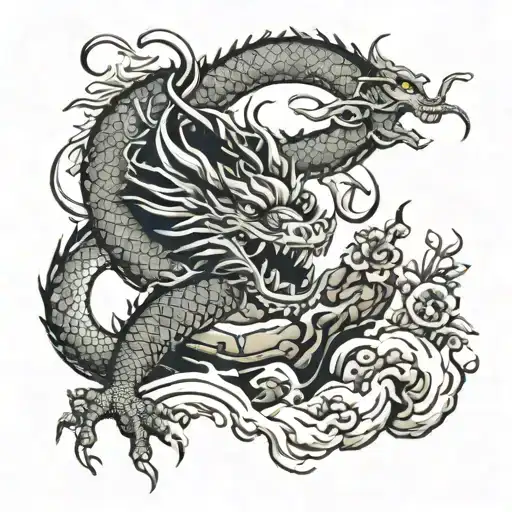 Traditional Asian Dragon Tattoo With Water And Rocks