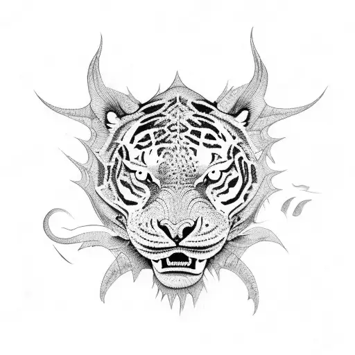 Dragon Abrazando Un Tigre Cuerpo Completo