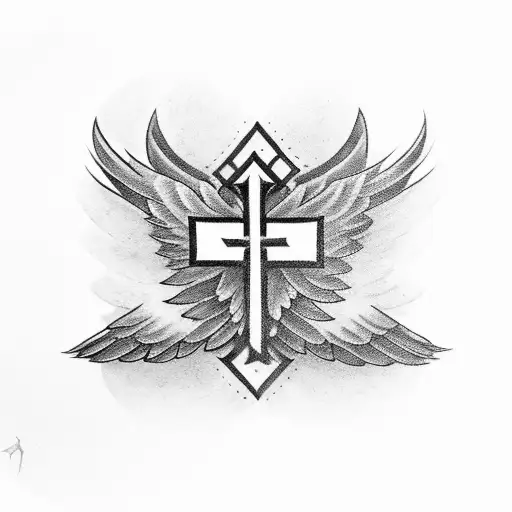 Cross With Crown On Top And Behind Wings