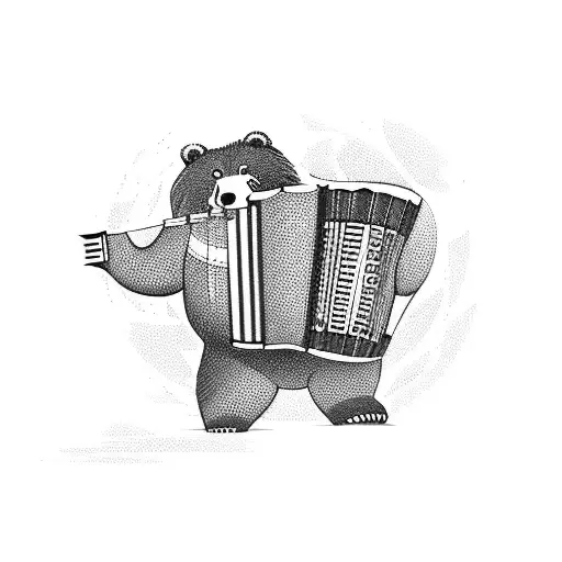 Beggar Fullbody Bear Playing Accordion