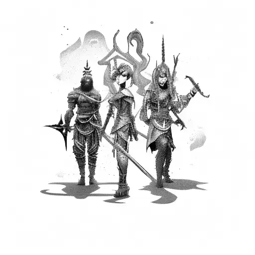 A Group Of Rpg Characters On An Epic Quest With A Cinematic Background