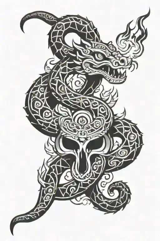 Aztec Serpent With Fire In The Background