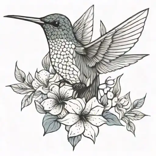 Humming Bird With Flowers
