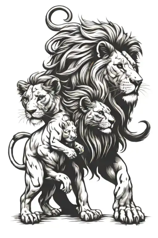 Lion And Familly Tatto Kid