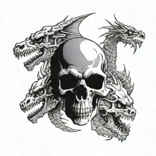 Skull And Three Headed Dragon