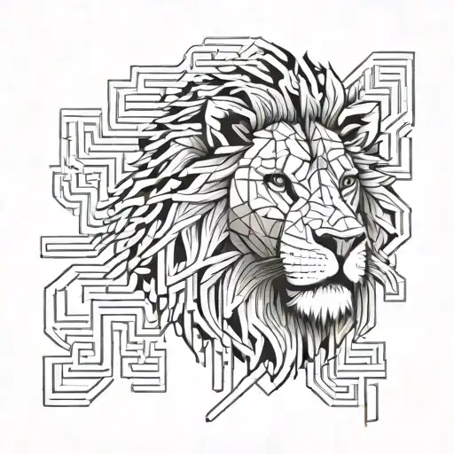 A Geometric Lion Head Incorporating A Maze Design Within It