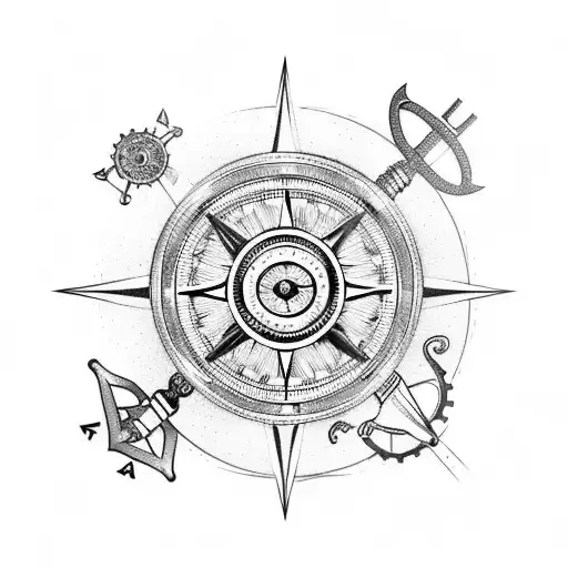 Nautical Compass And Clockwork Gears