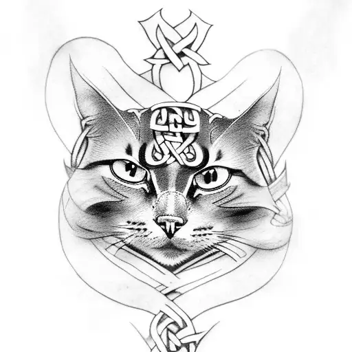 Norse Mythology-inspired Tattoo Of A Cat With Viking Armor