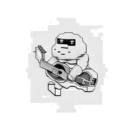 A Tattoo Of Shyguy Playing A Guitar In A Pixelated Style